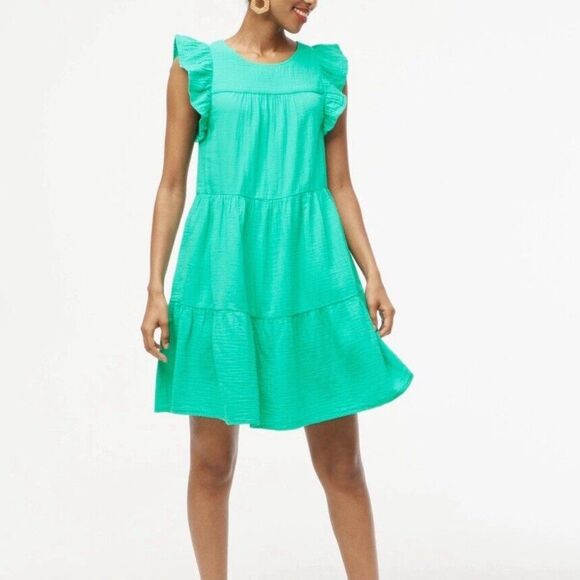 J. Crew Factory Dresses & Skirts - J. Crew Factory NWT Aqua Green‎ Pockets Ruffle Shift Mini Gauze Dress Size 6